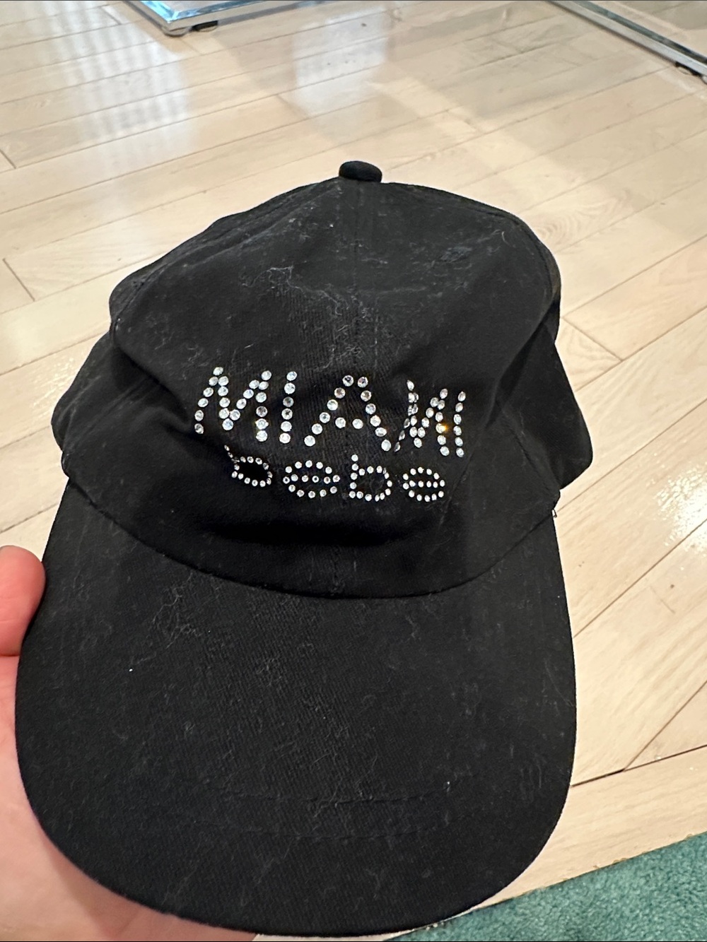 bebe Black Rhinestone "MIAMI" Logo Baseball Cap